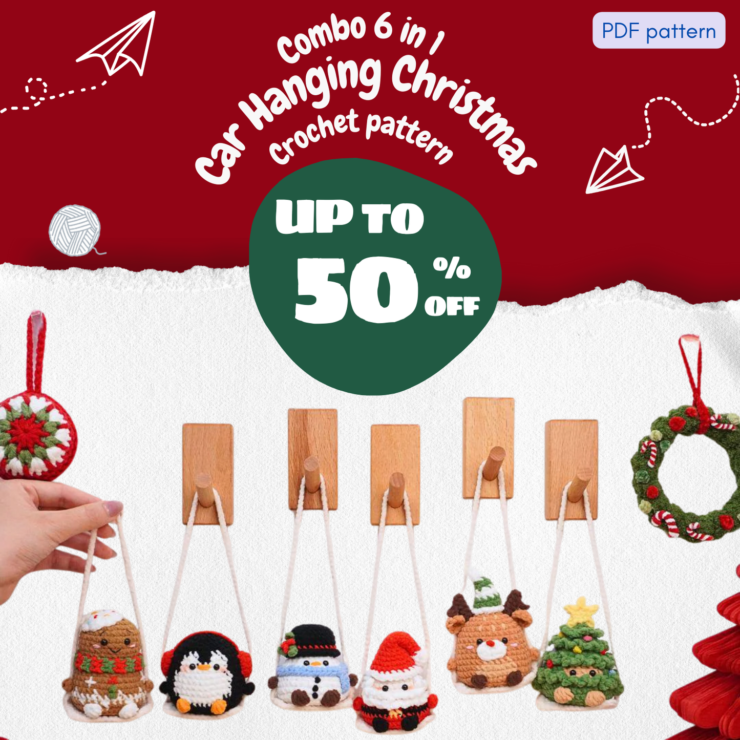 Combo 6 in 1 Car Hanging Christmas Crochet Pattern