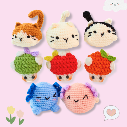 Whimsy Trio: Cat, Mushie & Axolotl Crochet Pattern