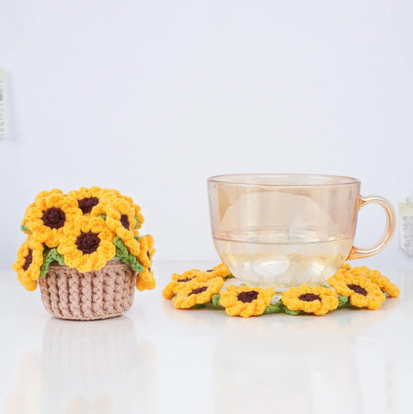 At Sunflower Coaster Pot Crochet Pattern