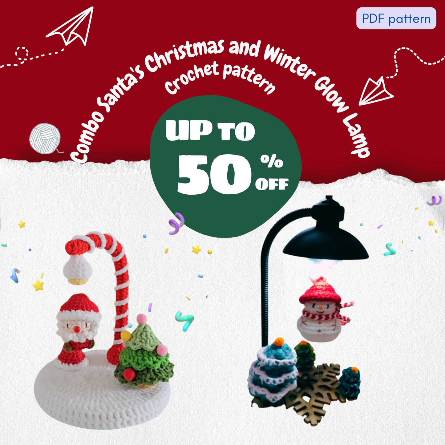 Combo Santa's Christmas and Winter Glow Lamp Crochet Pattern