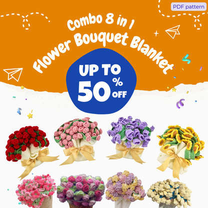 Combo 8 in 1 Flower Bouquet Blanket Crochet Pattern