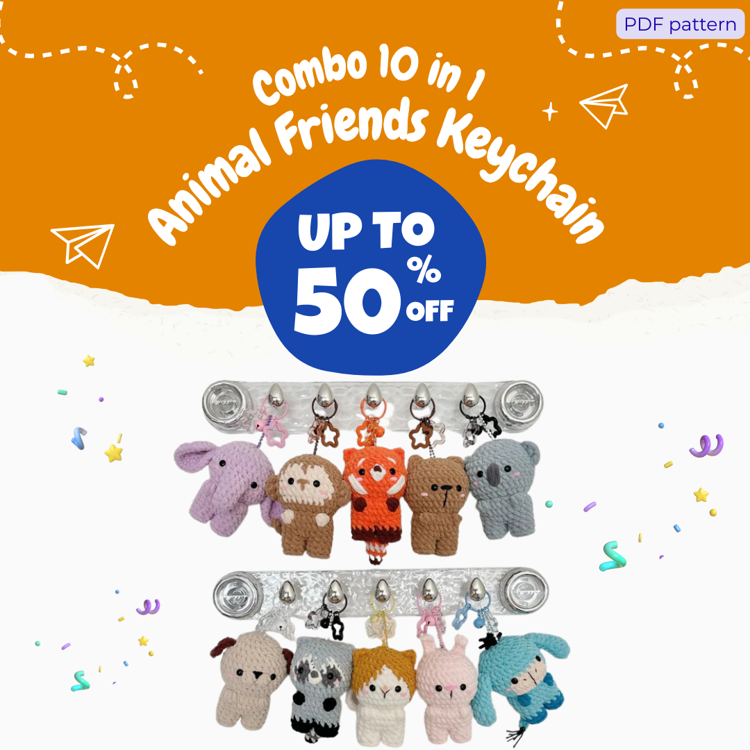 Combo 10 in 1 Animal Friends Keychain Crochet Pattern