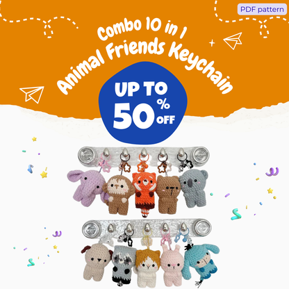 Combo 10 in 1 Animal Friends Keychain Crochet Pattern