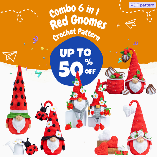 Combo 6 in 1 Red Gnome Crochet Pattern