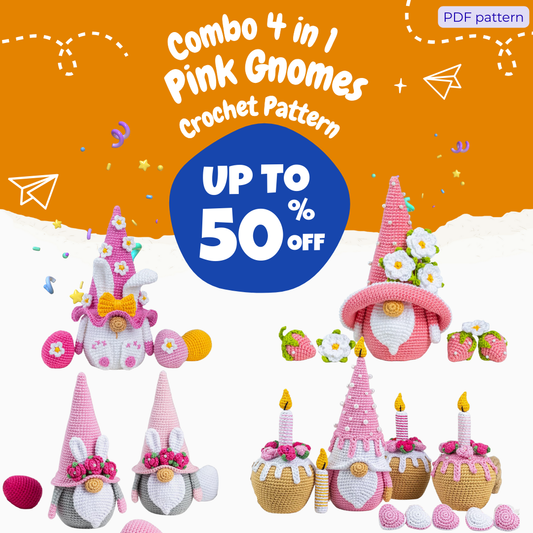 Combo 4 in 1 Pink Gnome Crochet Pattern
