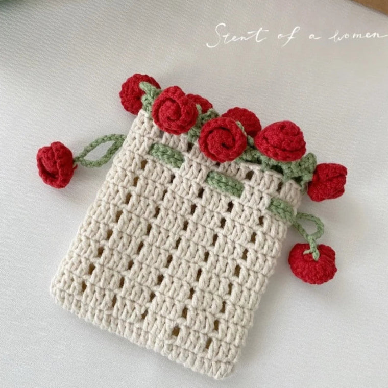 Rose drawstring bag Crochet Pattern