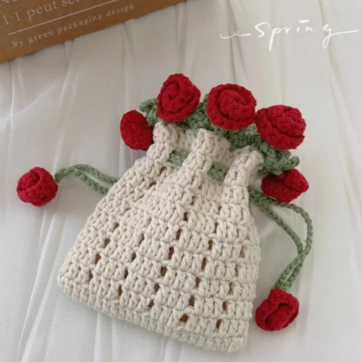Rose drawstring bag Crochet Pattern