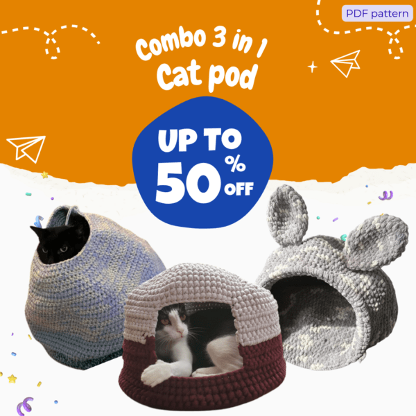 Combo 3 in 1 Cat Pod Crochet Pattern Finished Project